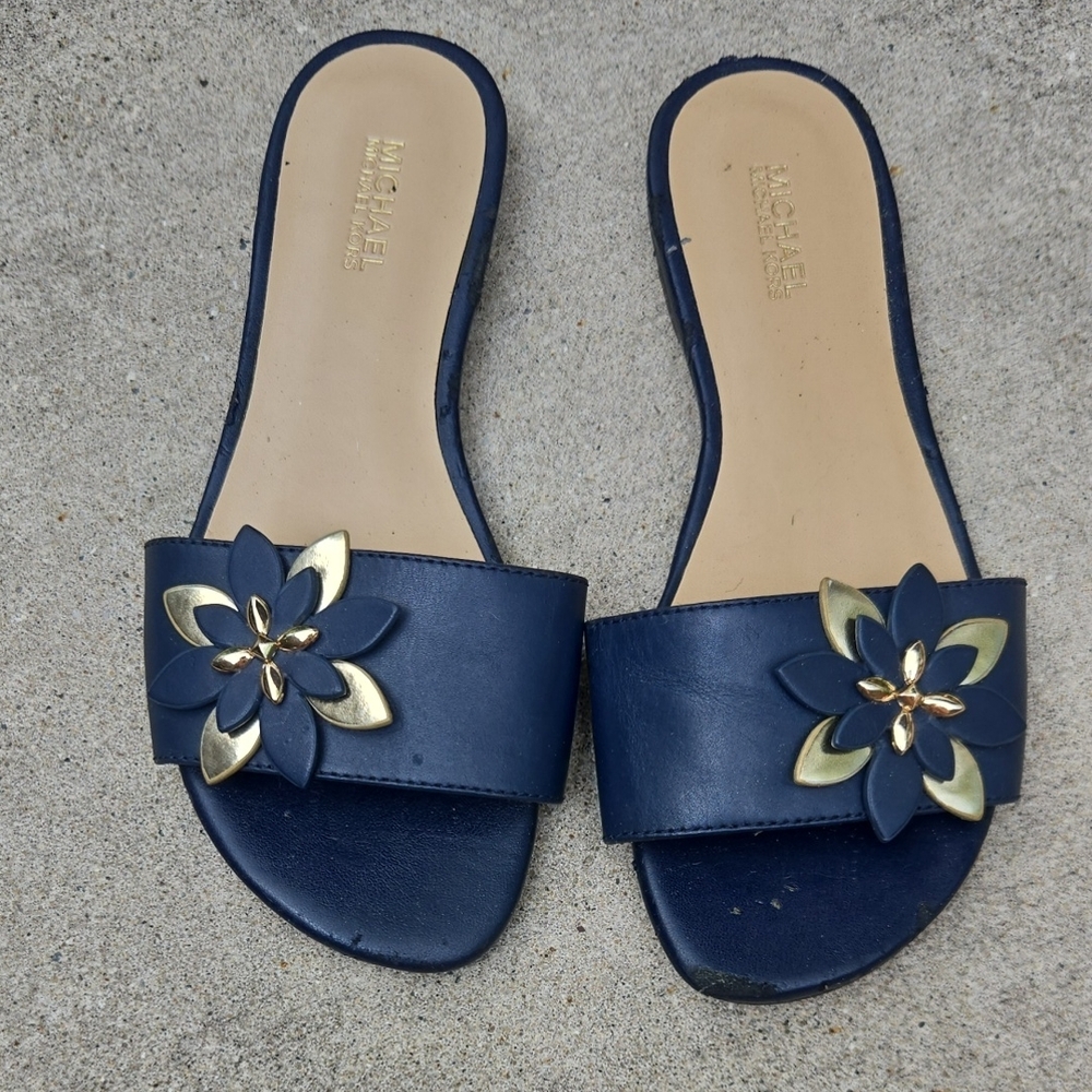 Michael Kors Dark Blue Floral Slide Sandals